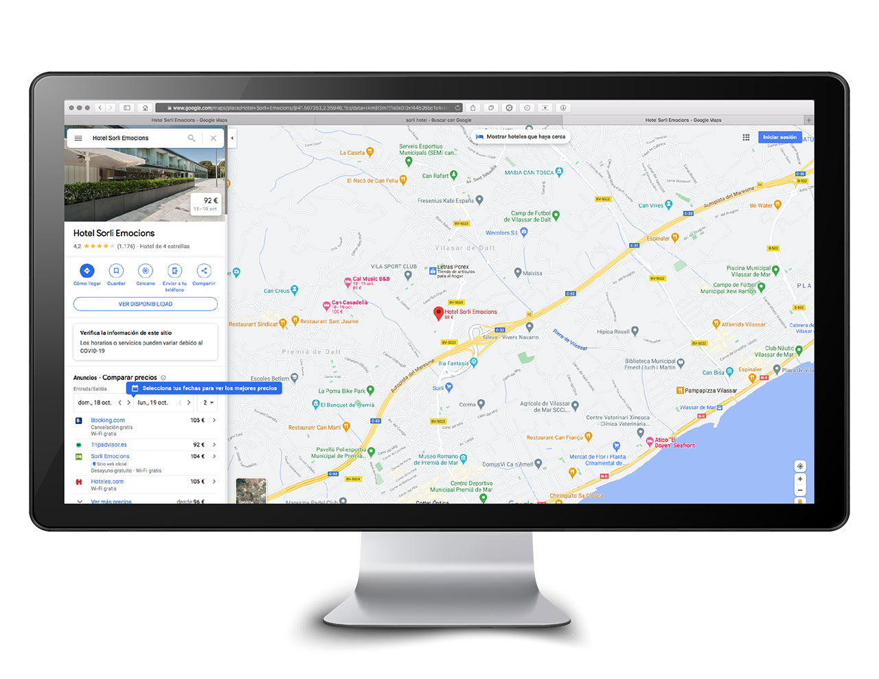 Ficha de empresa en Google Maps con geolocalización en el mapa